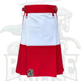 White with Red Christmas Utility Kilt – Festive Hybrid Scottish-Inspired Wear